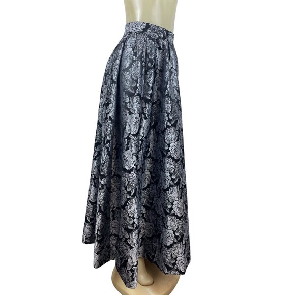 Vtg 80s 90s Black Tie Women's Metalic Brocade Flower Pattern Maxi Skirt Sz 4 - Picture 2 of 8